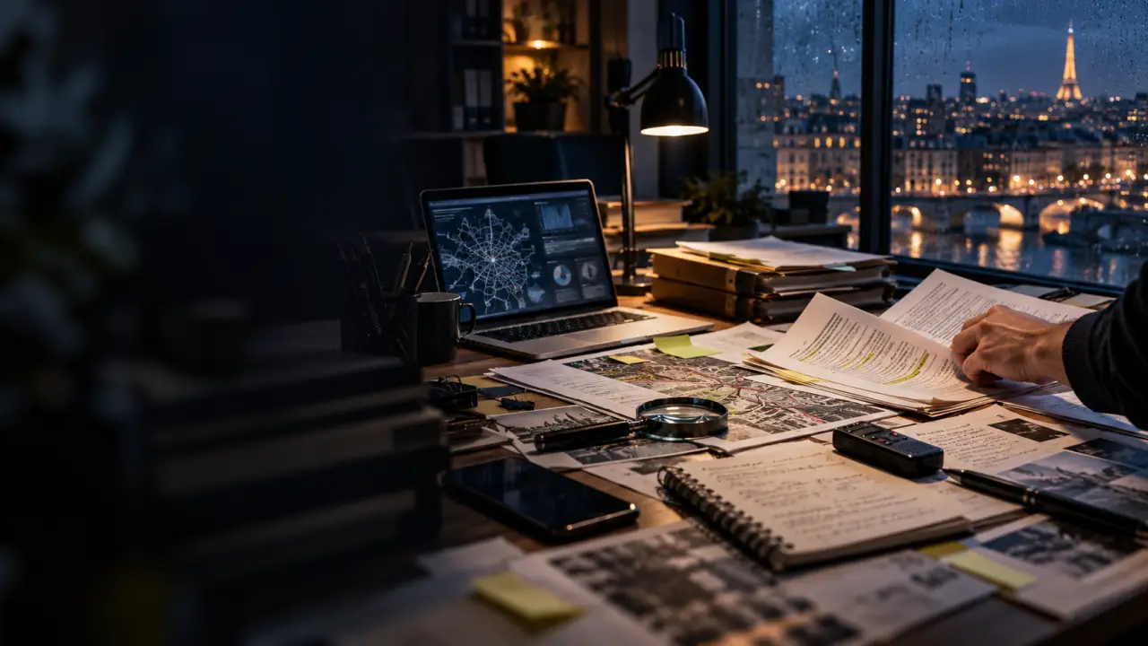 Documents et notes de travail sur un bureau de journaliste