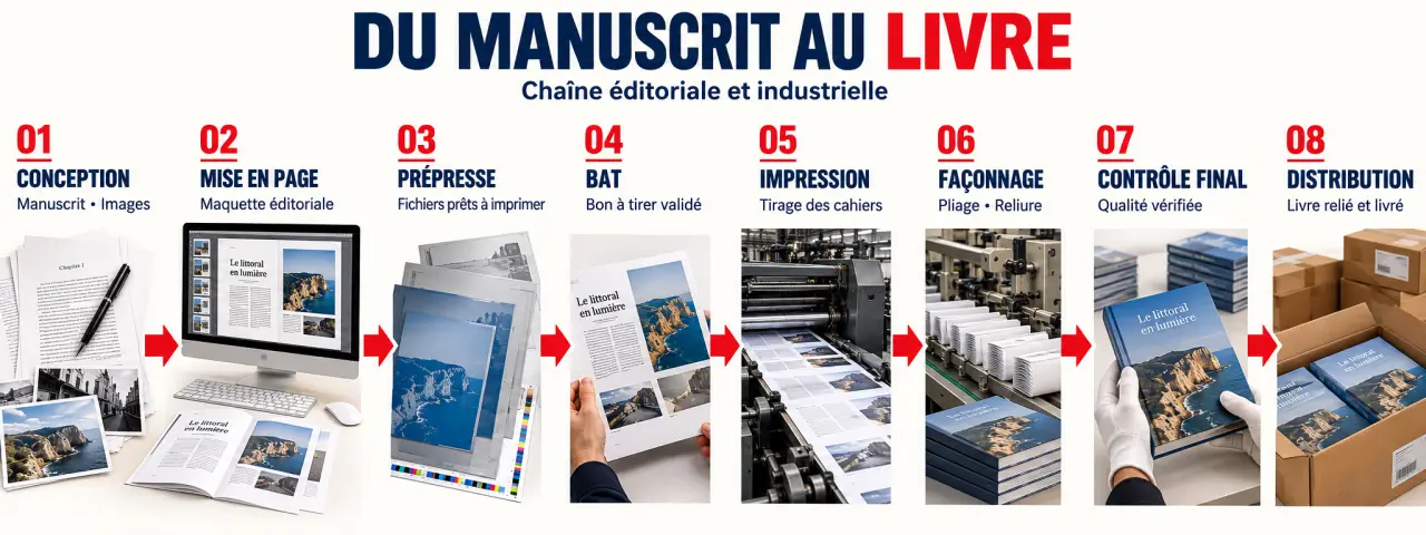 Comment fonctionne la chaîne graphique de l’édition : schéma du manuscrit au livre imprimé