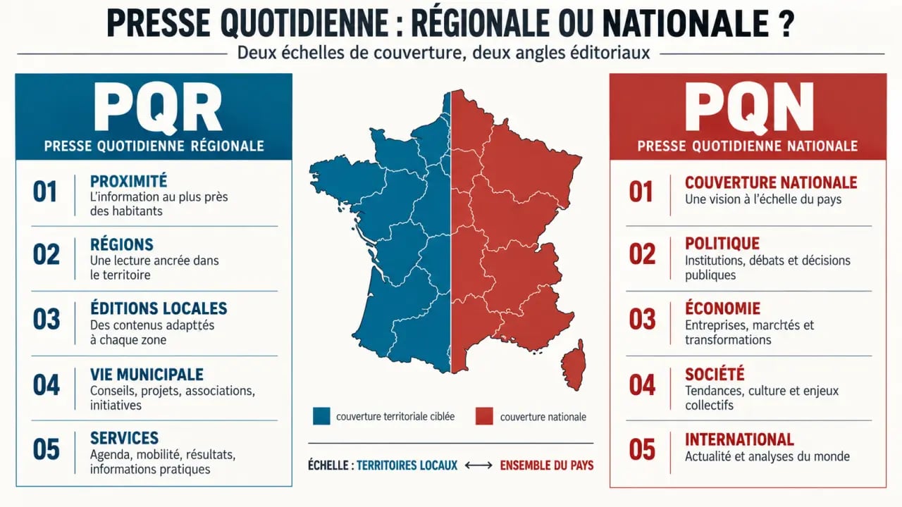 Infographie sur quelle est la différence entre la presse quotidienne régionale et nationale