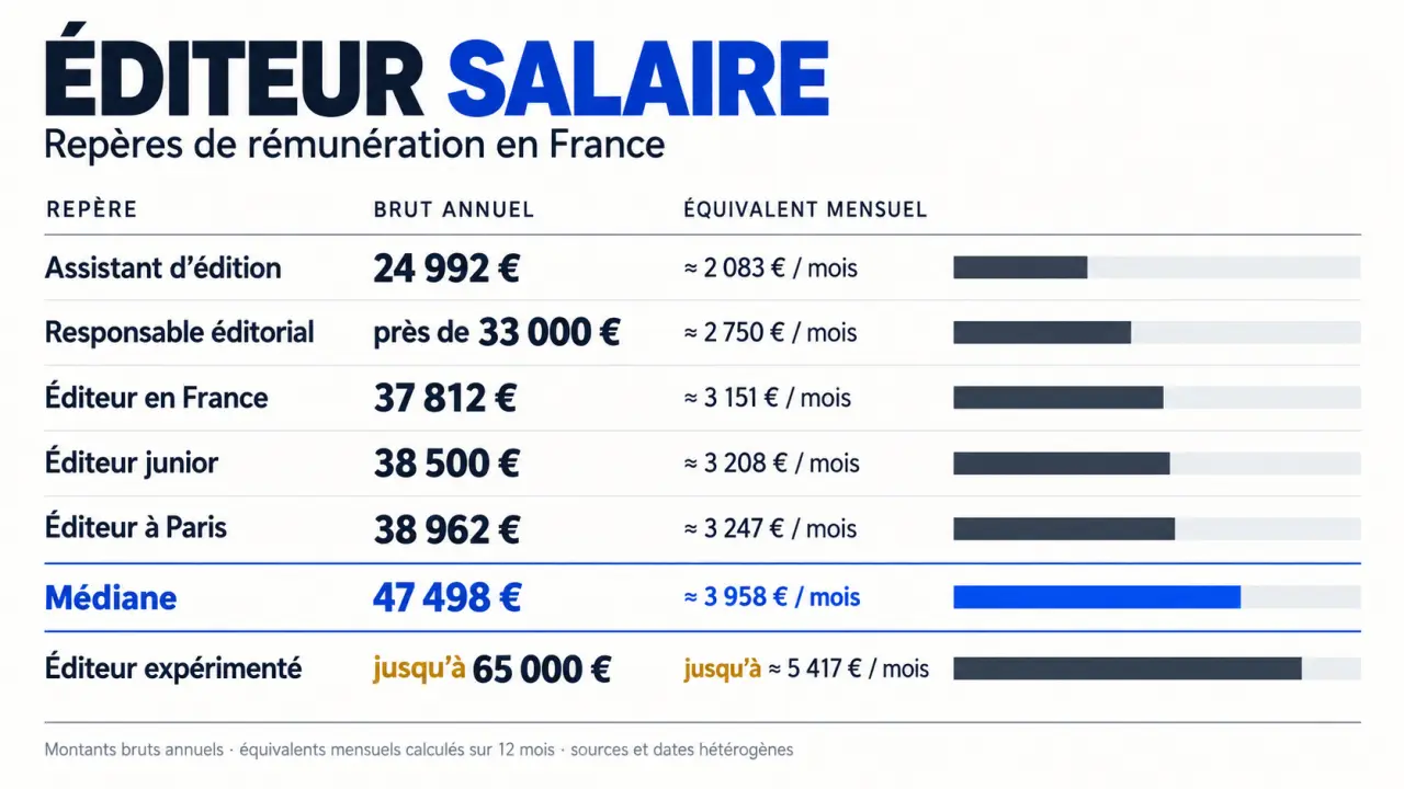 Éditeur salaire : infographie des rémunérations d’un éditeur et d’un assistant d’édition en France