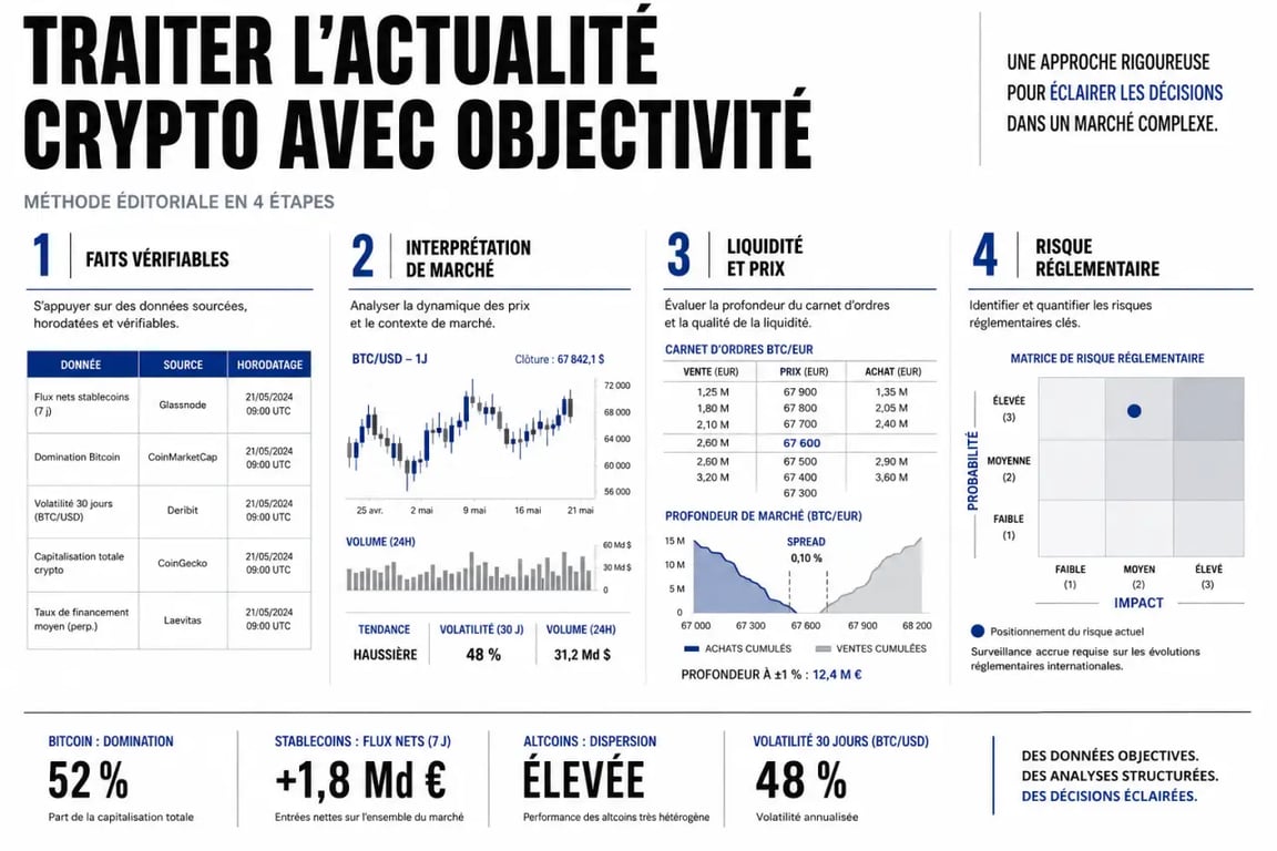 Comment traiter l actualite des crypto monnaies de facon objective : schéma éditorial des faits, du marché et du risque réglementaire
