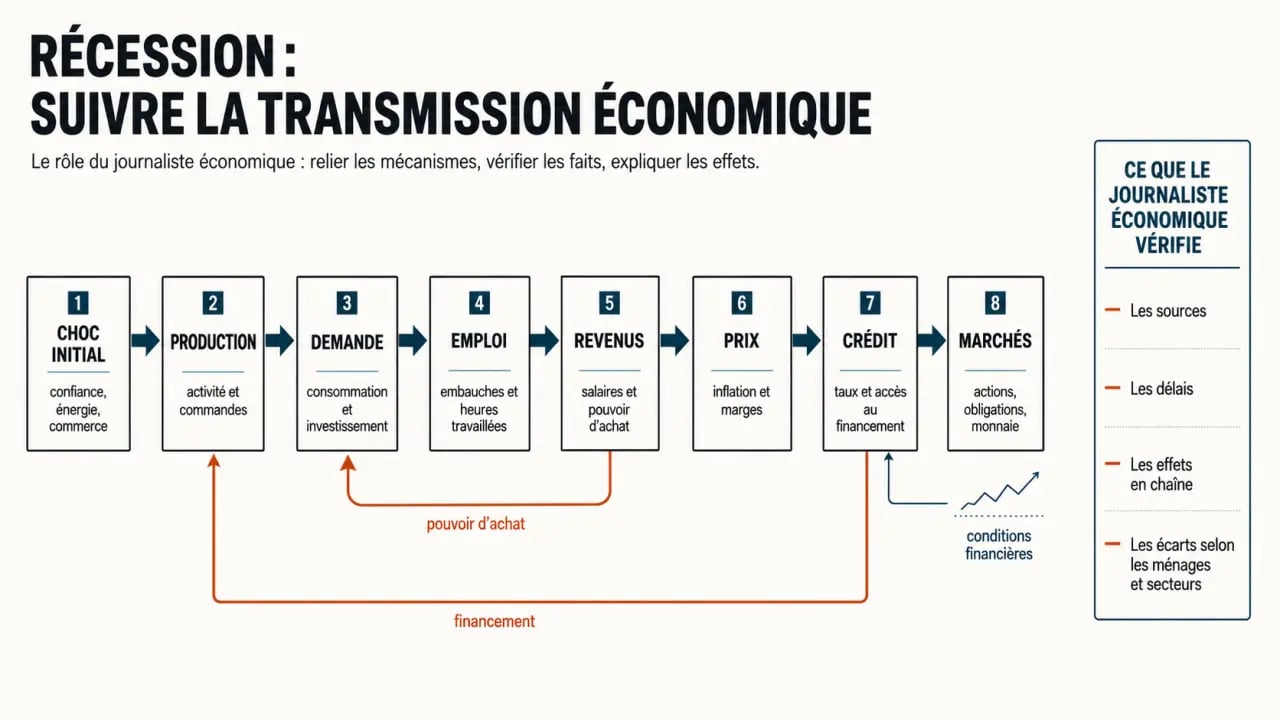 Quel est le rôle d'un journaliste économique en période de récession : schéma des mécanismes de transmission de la crise