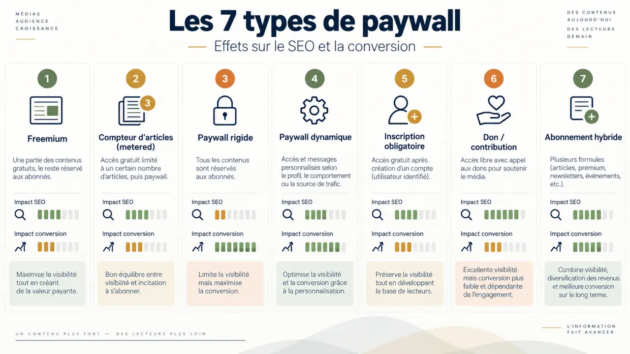 Les 7 types de paywall pour un site d’actualités, avec leurs effets sur le SEO et la conversion