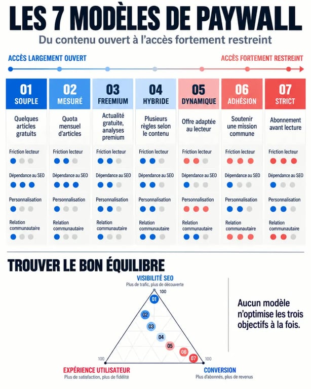 Infographie des différents types de paywall pour un site d'actualités