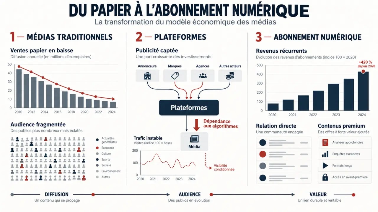 Infographie expliquant pourquoi les médias traditionnels passent-ils au modèle d'abonnement numérique