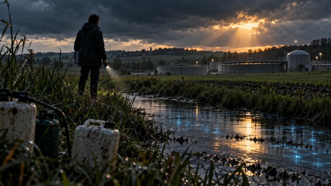 Documents d’enquête et données sur la qualité de l’eau dans une rédaction sombre