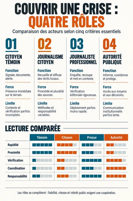 Infographie comparative sur le rôle du journalisme citoyen dans la couverture des crises